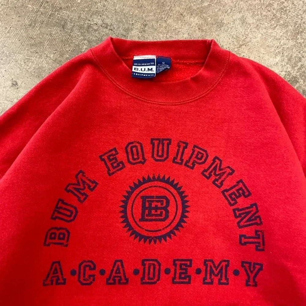 Vintage Y2K Bum Equipment Academy Red Crewneck Sweatshirt Size XL